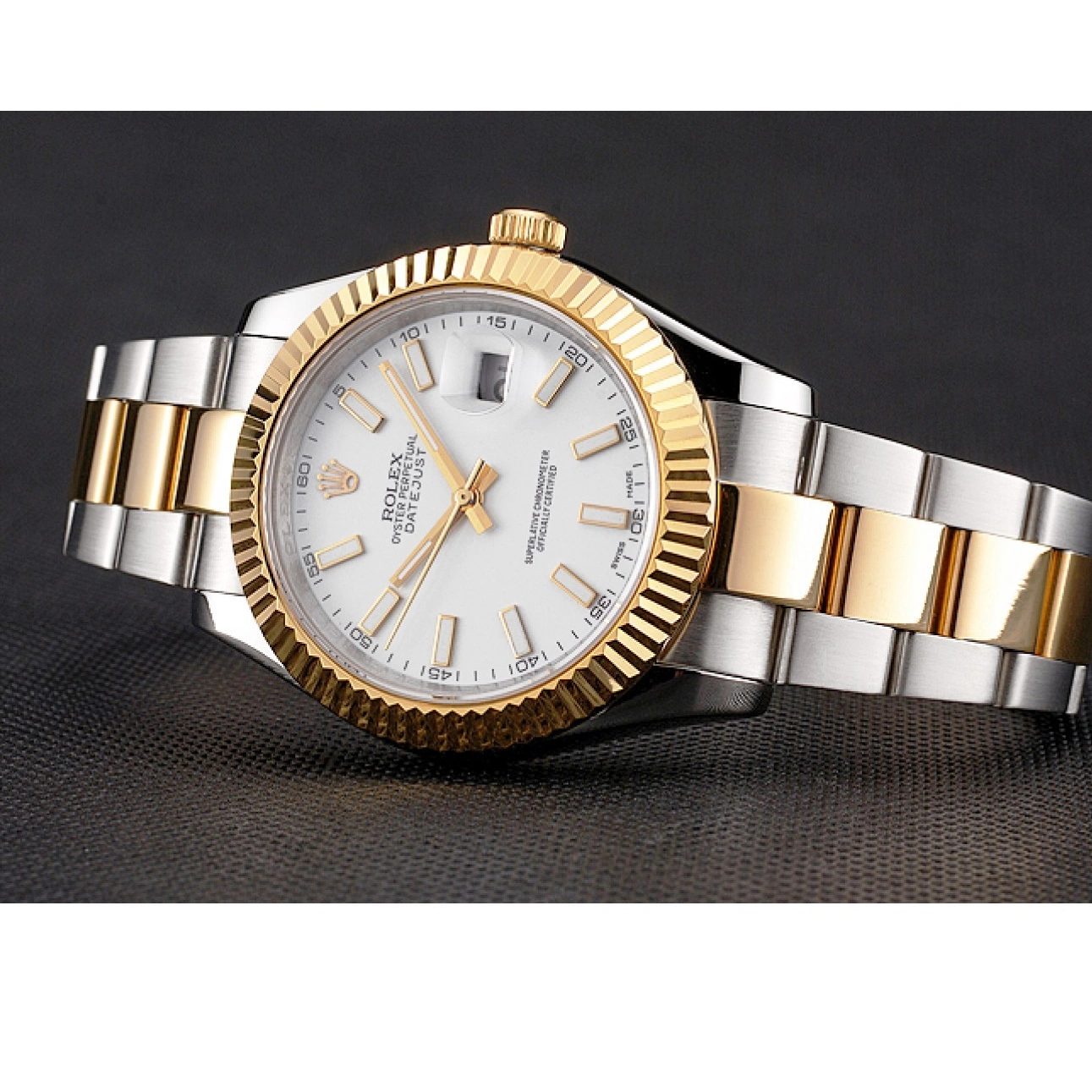 Rolex copies cheap Case Stainless Swiss Tone Rolex Datejust Gold White Steel Dial Two Bracelet 0713